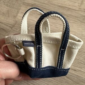 Lands End Cotton Canvas Mini Tote Bag Keychain Bag Charm Navy Blue